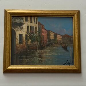 Vintage Original Painting Venice Boats 12”x10” Wall Art Signed Framed